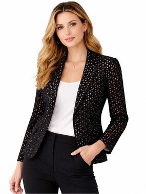 LOFT Black Eyelet Lace Blazer Jacket Lined One-Button — Size 8
